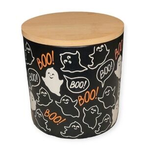 Inhomestylz‎ Matte Black Ceramic Halloween Ghost Cellar Jar BOO